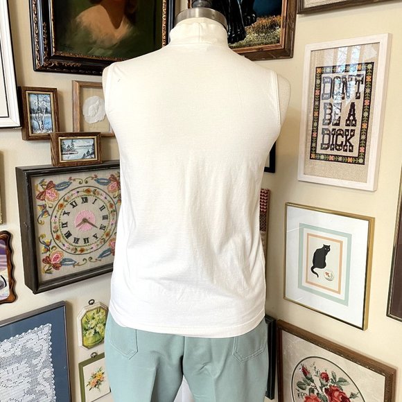 Talbots Very Soft Classic Off-White 100% Cotton Mock Neck Sleeveless Top Size M - Picture 3 of 4